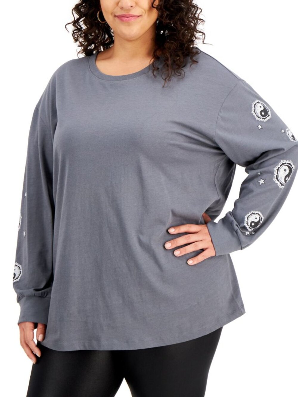 Rebellious One Womens Trendy Plus Size Yin Yang Graphic Top